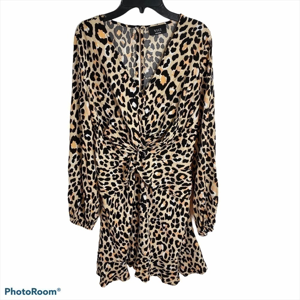 Vici Cheetah Print Smocked Dress Medium Women’s Brown Black Animal Print
